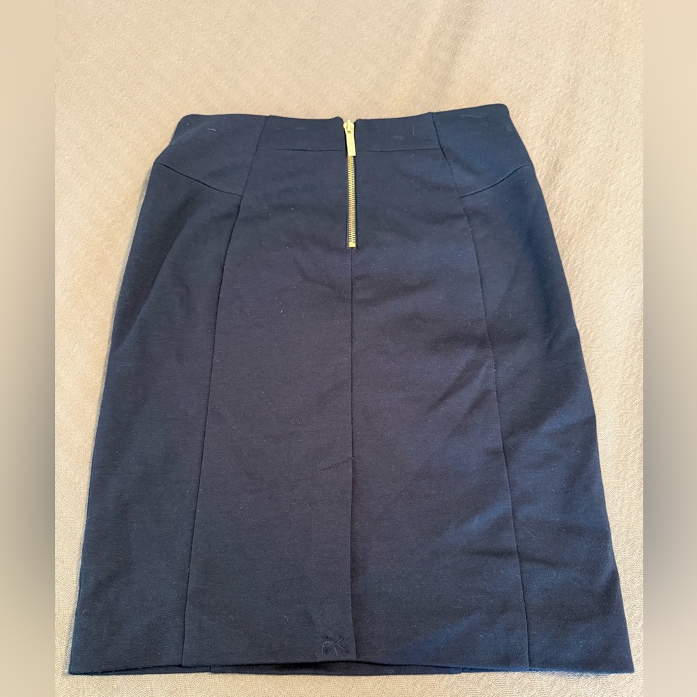Michael Kors navy blue pencil skirt gold zippers retro 80s stretchy size 2 NWOT - Picture 7 of 9